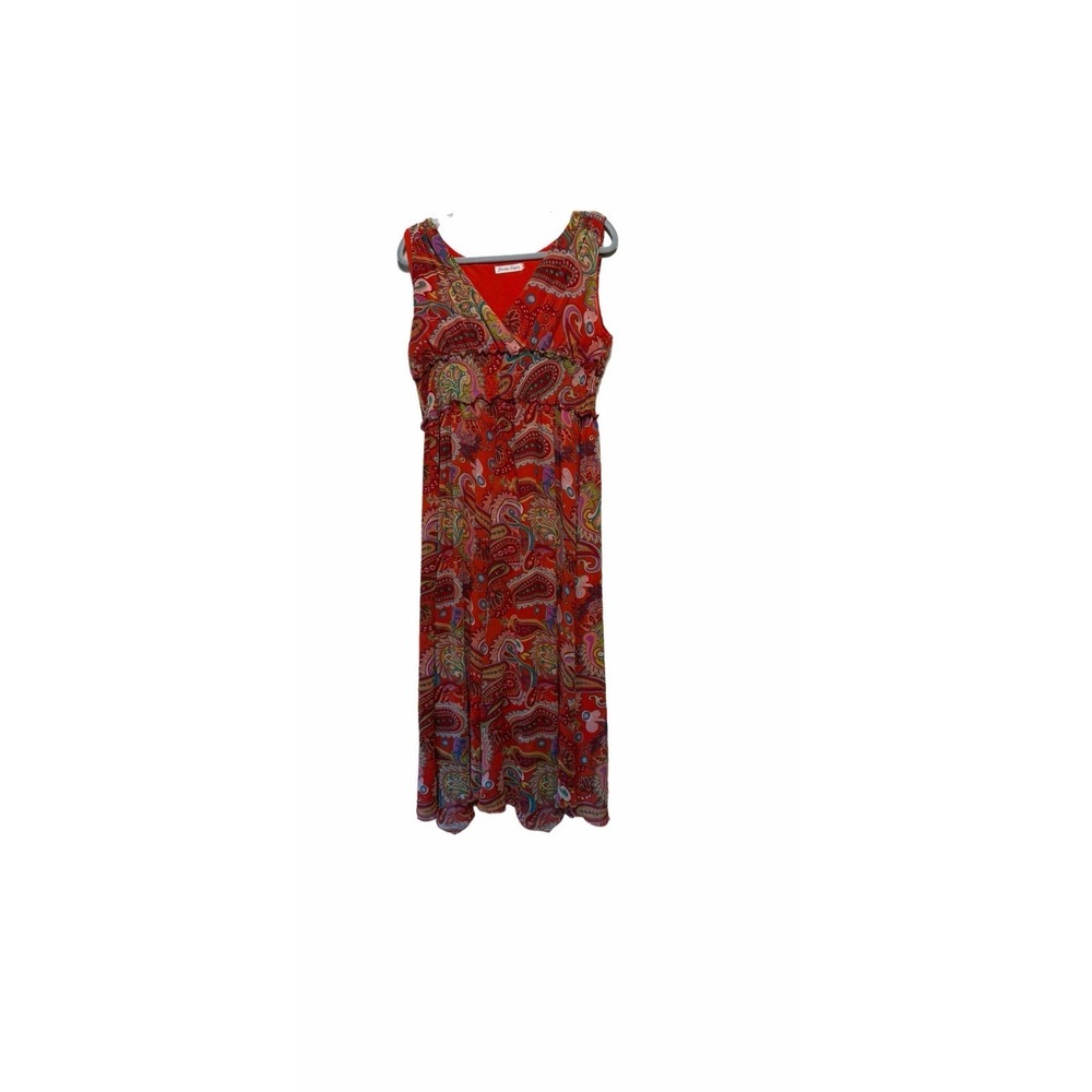 Jessica Taylor 2X Red Paisley Sleeveless Empire Waist V-Neck Midi Dress Plus - Picture 5 of 5